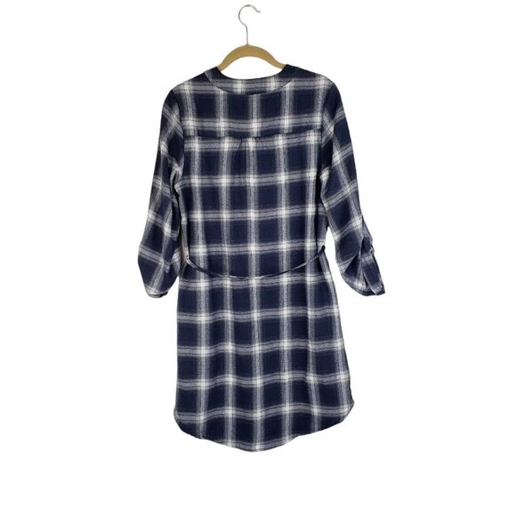 Kate Kasin Flannel Tunic Popover Shirt Dress Blue Gray Plaid Womens Size Small - Picture 2 of 6
